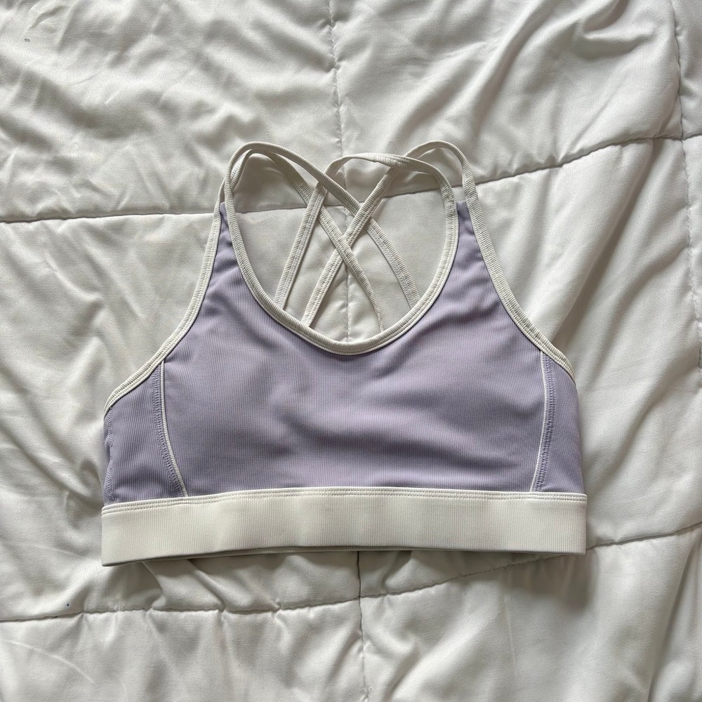 Wilo The Label Ribbed Strappy Sports Bra Lilac Purple Cream Large Quiet Luxury